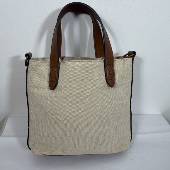 Frye And Co. Vegan Leather Jute Hand Bag Medium Size Brown/Tan/Jute Patchwork - Picture 6 of 10